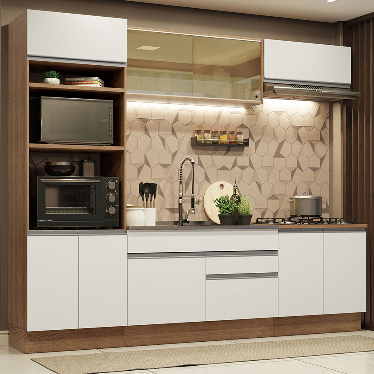Cocina Integral Glamy 270x225 Marrón y Blanco Moderna Amplia y Práctica. - COCINAS | Bylmo