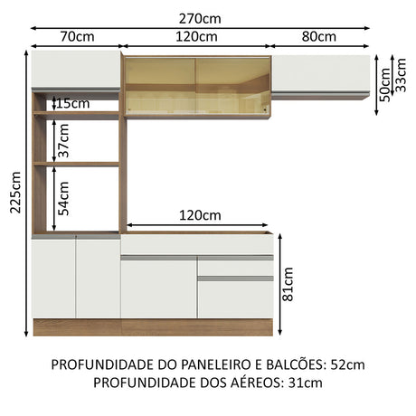Cocina Integral Glamy 270x225 Blanco MDP Siete Capas - COCINAS | Bylmo