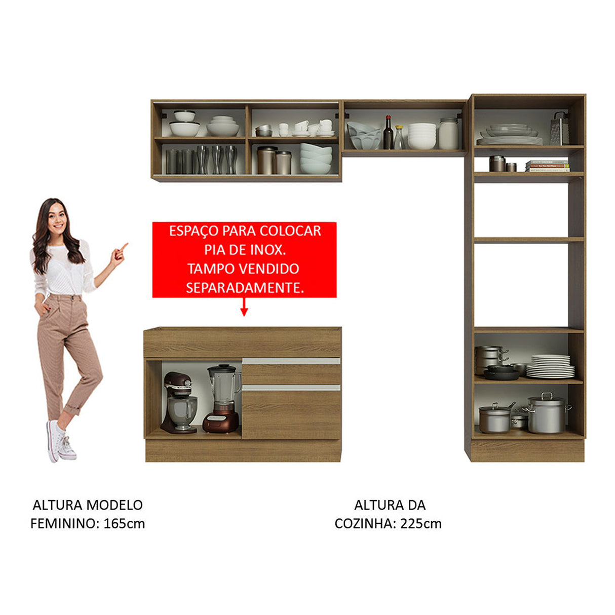 Cocina Integral Glamy 225x270x31 Marrón Moderno MDP Siete capas - COCINAS | Bylmo