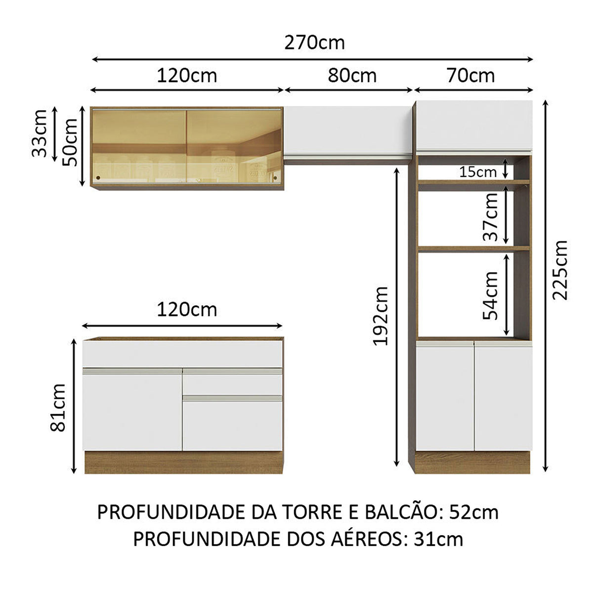 Cocina Integral Glamy 270x225 Marrón y Blanco Diseño Moderno. - COCINAS | Bylmo