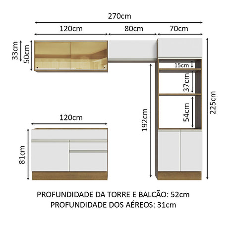 Cocina Integral Glamy 270x225 Marrón y Blanco Diseño Moderno. - COCINAS | Bylmo