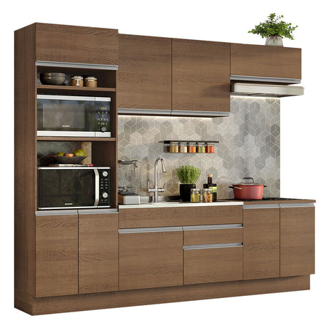 Cocina Integral Glamy 270x225 cm Marrón Moderna MDP Pies regulables de PVC Zócalo extraíble - COCINAS | Bylmo