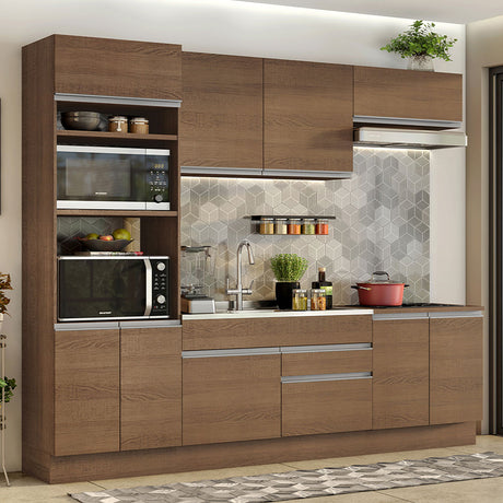 Cocina Integral Glamy 270x225 cm Marrón Moderna MDP Pies regulables de PVC Zócalo extraíble - COCINAS | Bylmo