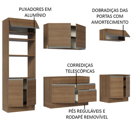 Cocina Integral Glamy 270x225 cm Marrón Moderna MDP Pies regulables de PVC Zócalo extraíble - COCINAS | Bylmo