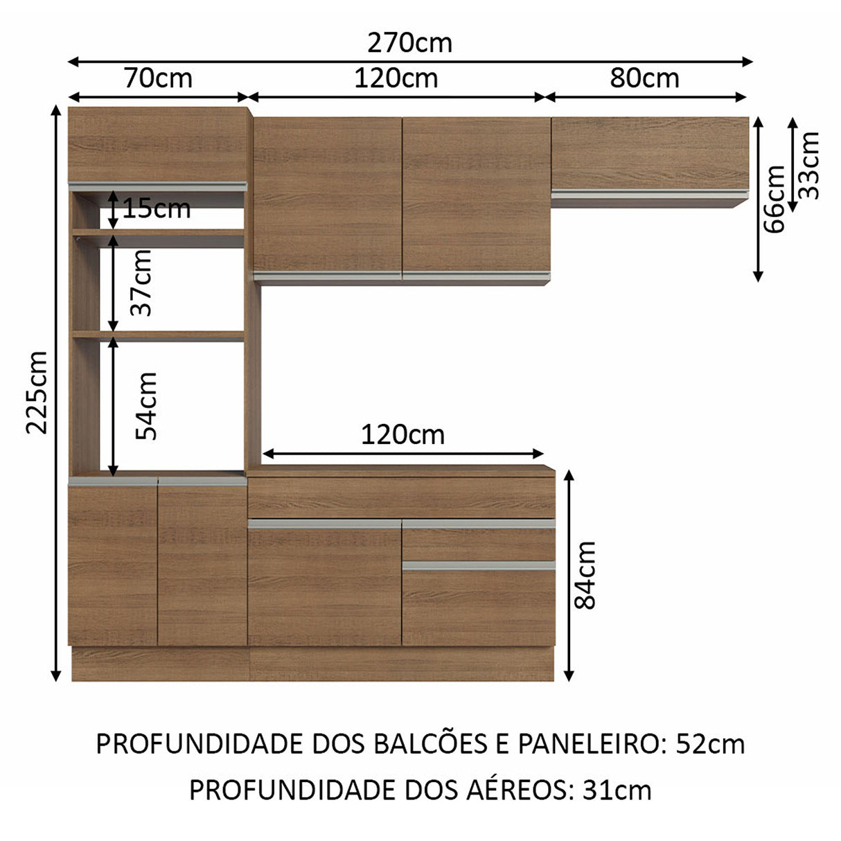 Cocina Integral Glamy 270x225 Marrón Moderna espaciosa y resistente. - COCINAS | Bylmo