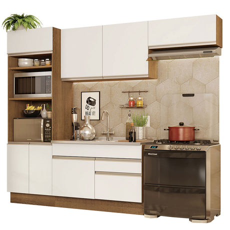 Cocina Integral Glamy 270x225x52 Marrón y Blanco Siete capas Pintura Poliéster - COCINAS | Bylmo