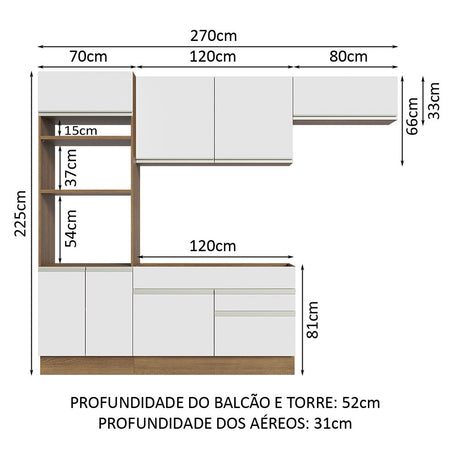 Cocina Integral Glamy 270x225x52 Marrón y Blanco Siete capas Pintura Poliéster - COCINAS | Bylmo