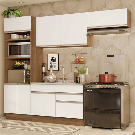 Cocina Integral Glamy 270x225x52 Marrón y Blanco Siete capas Pintura Poliéster - COCINAS | Bylmo