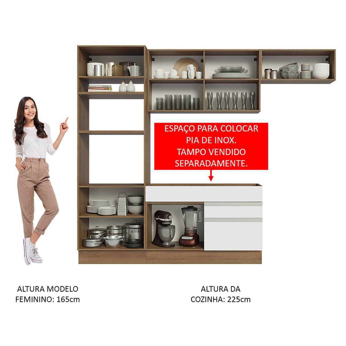 Cocina Integral Glamy 270x225x52 Marrón y Blanco Siete capas Pintura Poliéster - COCINAS | Bylmo