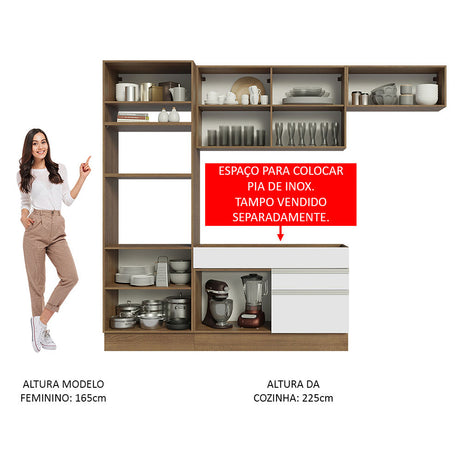 Cocina Integral Glamy 270x225x52 Marrón y Blanco Siete capas Pintura Poliéster - COCINAS | Bylmo
