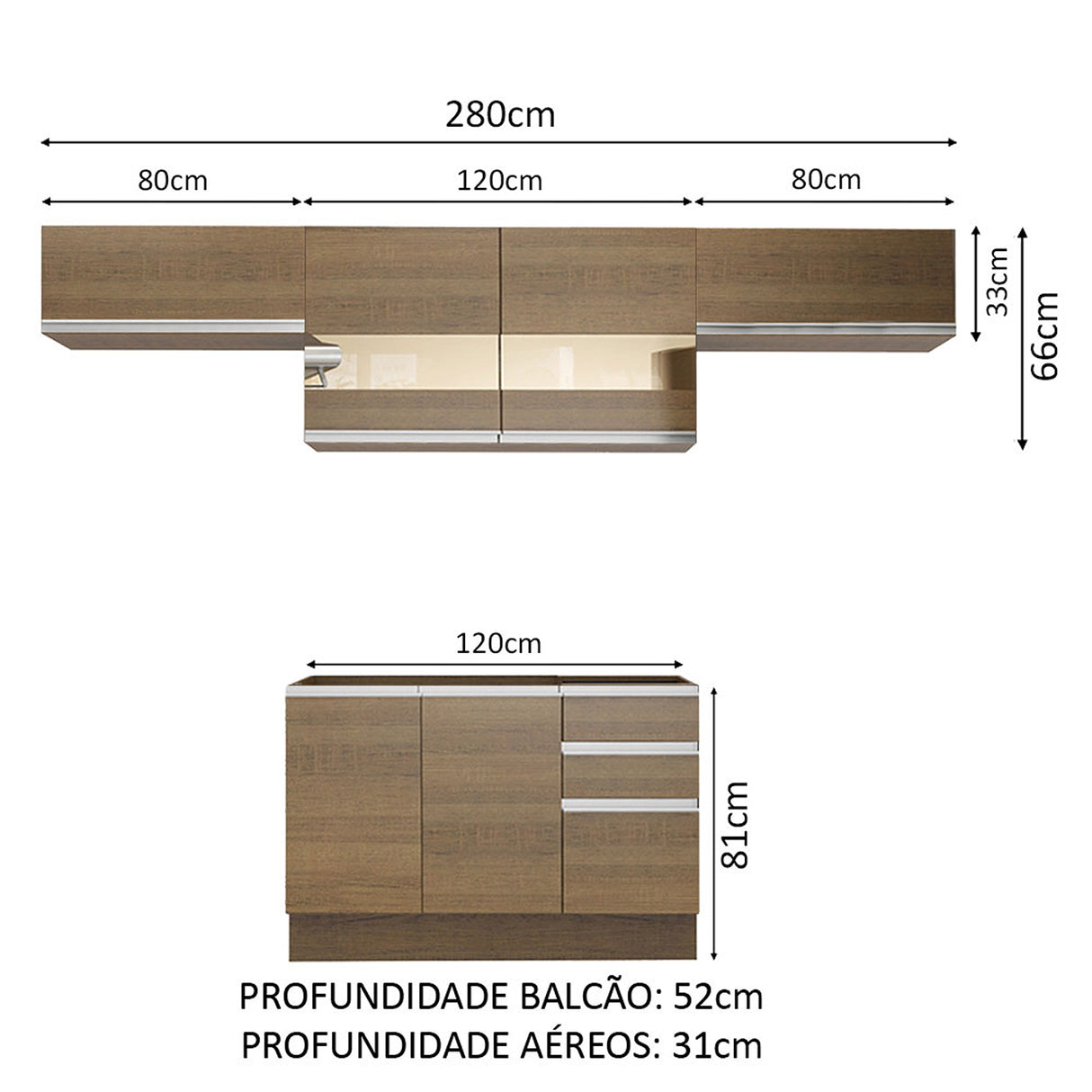 Cocina Integral Marina Marron 280x225cm sin Mesón y sin Pozuelo - COCINAS | Bylmo