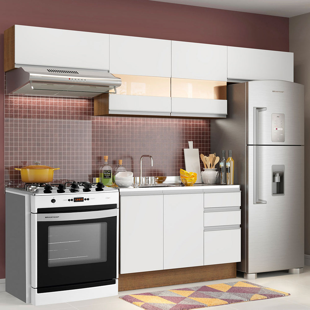 Cocina Integral Marina Marron y Blanco 280x225cm sin Mesón y sin Pozuelo - COCINAS | Bylmo