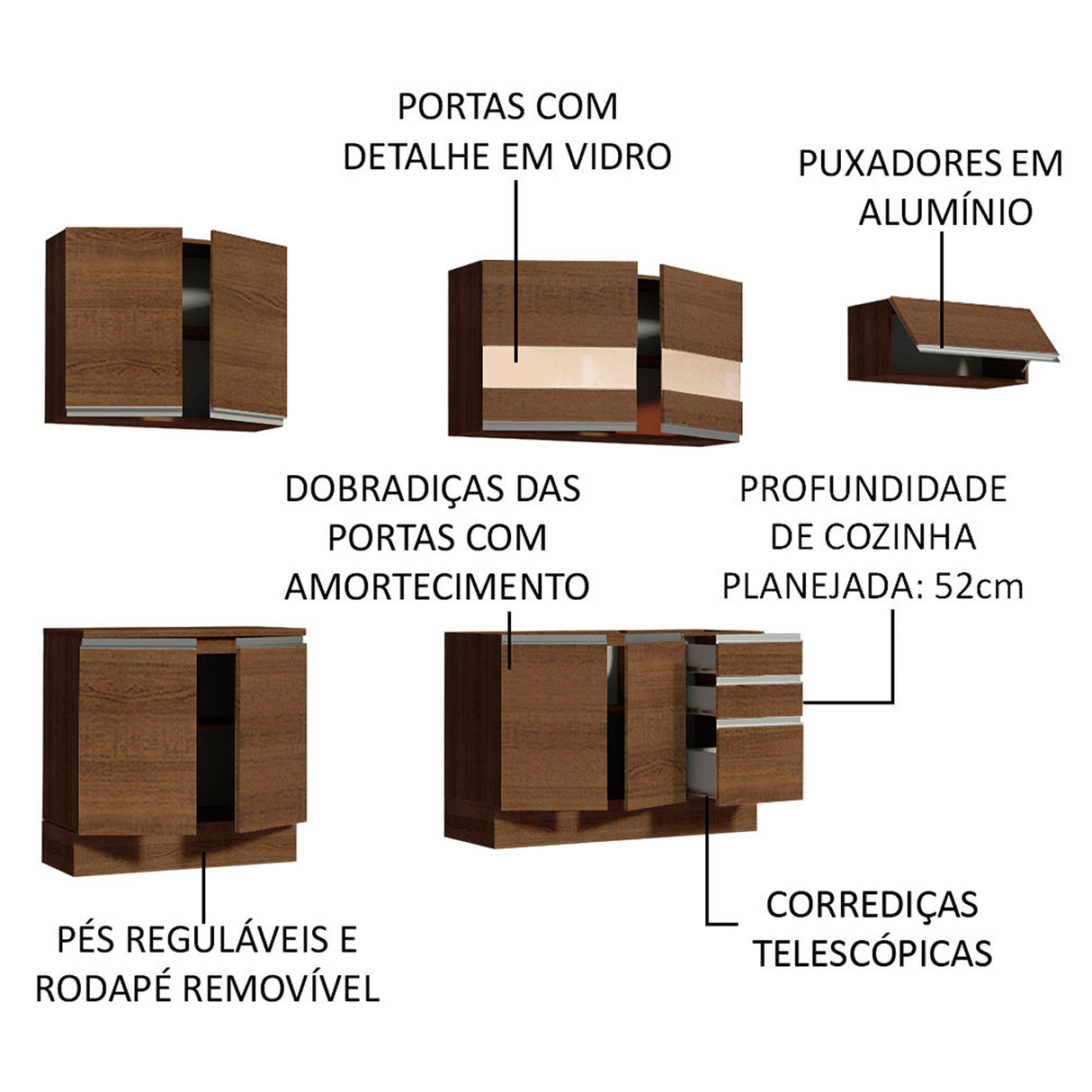 Cocina Integral Marcela Glamy Marron 280x225cm con Mesón y sin Pozuelo - COCINAS | Bylmo