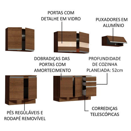 Cocina Integral Marcela Glamy Marron 280x225cm con Mesón y sin Pozuelo - COCINAS | Bylmo
