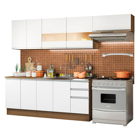 Cocina Integral Marcela Glamy Marron y Blanco 280x225cm con Mesón y sin Pozuelo - COCINAS | Bylmo
