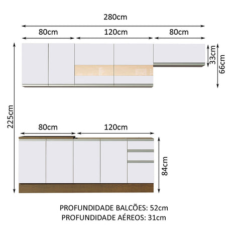 Cocina Integral Marcela Glamy Marron y Blanco 280x225cm con Mesón y sin Pozuelo - COCINAS | Bylmo