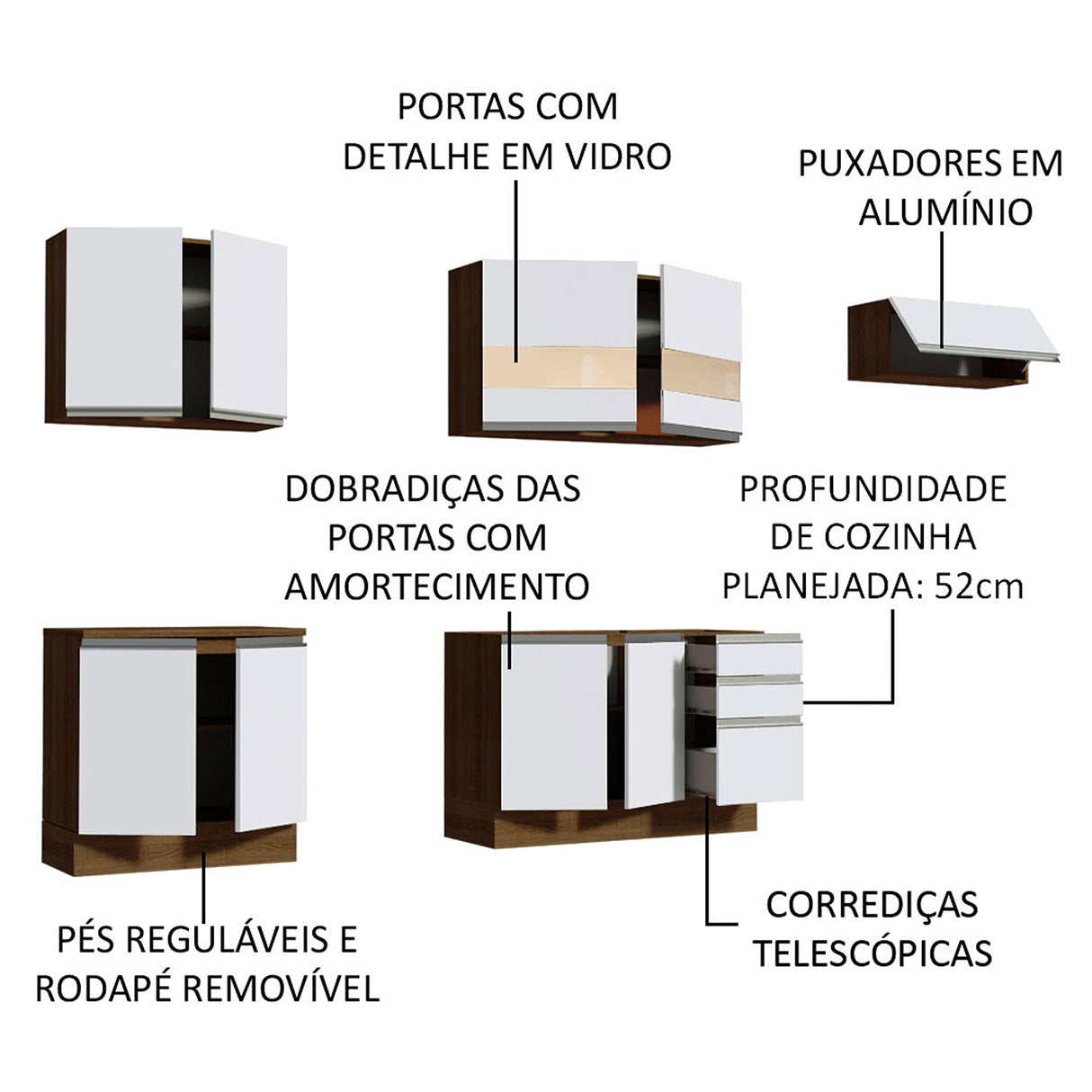 Cocina Integral Marcela Glamy Marron y Blanco 280x225cm con Mesón y sin Pozuelo - COCINAS | Bylmo