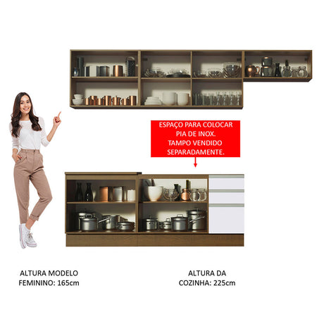 Cocina Integral Marcela Glamy Marron y Blanco 280x225cm con Mesón y sin Pozuelo - COCINAS | Bylmo