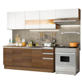 Cocina Integral Marcela Glamy Marron 280x225cm con Mesón sin Pozuelo y Tres Cajones - COCINAS | Bylmo