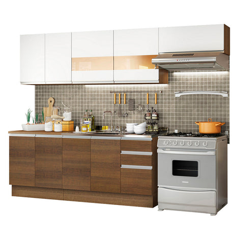 Cocina Integral Marcela Glamy Marron 280x225cm con Mesón sin Pozuelo y Tres Cajones - COCINAS | Bylmo