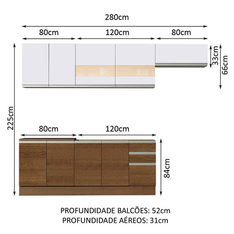 Cocina Integral Marcela Glamy Marron 280x225cm con Mesón sin Pozuelo y Tres Cajones - COCINAS | Bylmo