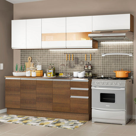 Cocina Integral Marcela Glamy Marron 280x225cm con Mesón sin Pozuelo y Tres Cajones - COCINAS | Bylmo