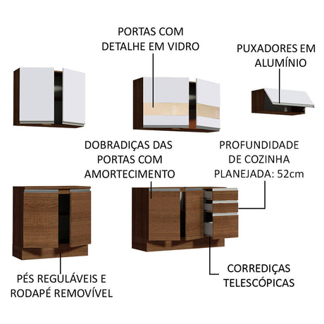 Cocina Integral Marcela Glamy Marron 280x225cm con Mesón sin Pozuelo y Tres Cajones - COCINAS | Bylmo