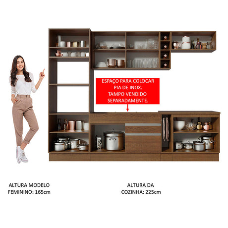 Cocina Integral Vicenza Marron 290x225cm con Mesón sin Pozuelo y con Dos Cajones - COCINAS | Bylmo