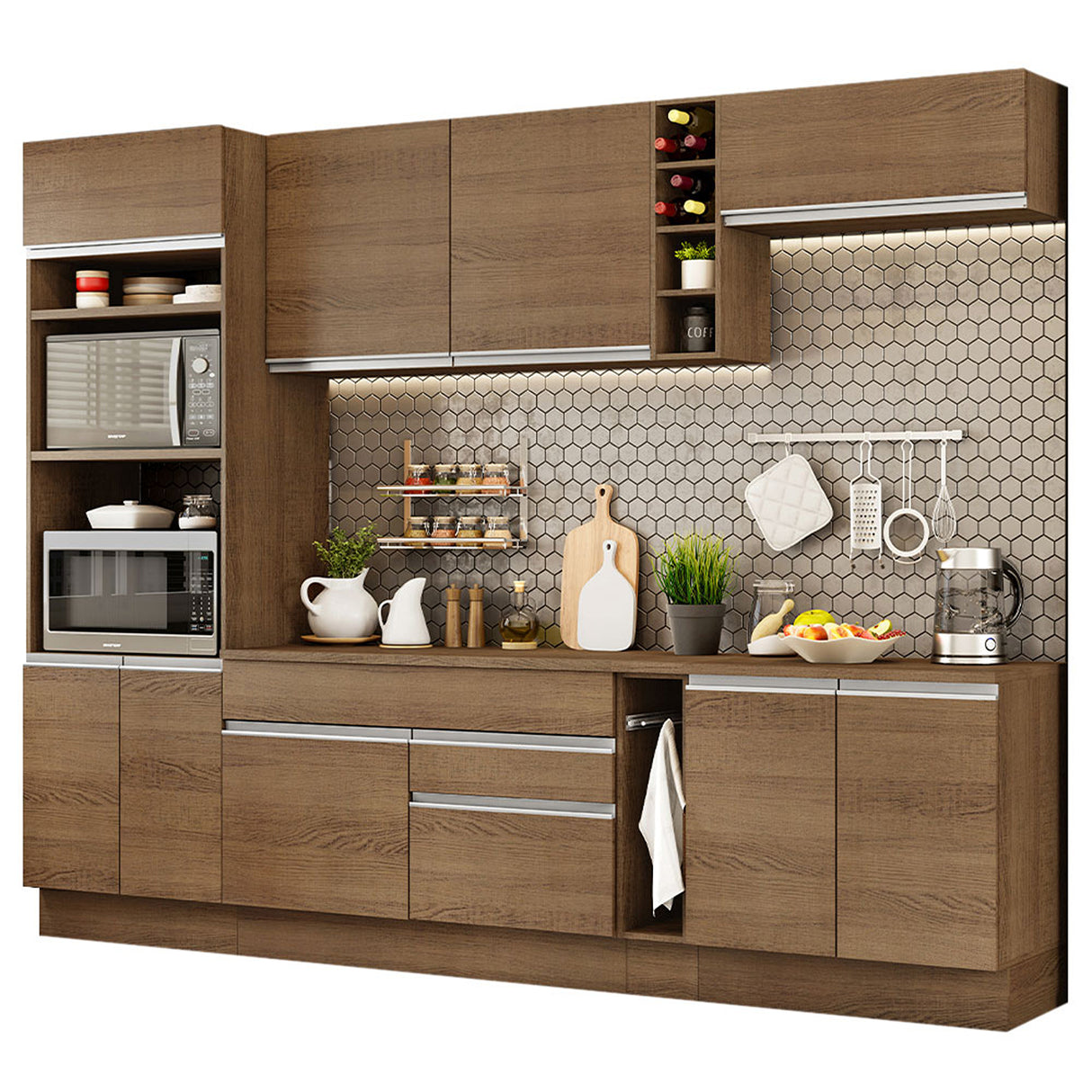 Cocina Integral Vicenza Glamy Marron 290x225cm con Mesón y sin Pozuelo - COCINAS | Bylmo