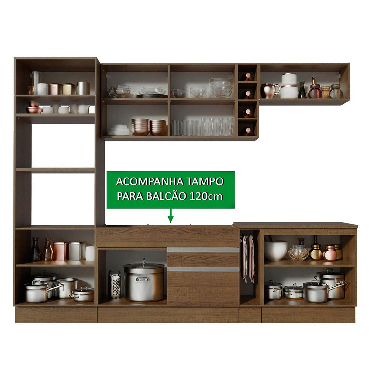Cocina Integral Vicenza Glamy Marron 290x225cm con Mesón y sin Pozuelo - COCINAS | Bylmo