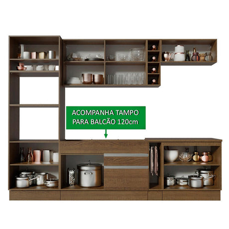 Cocina Integral Vicenza Glamy Marron 290x225cm con Mesón y sin Pozuelo - COCINAS | Bylmo