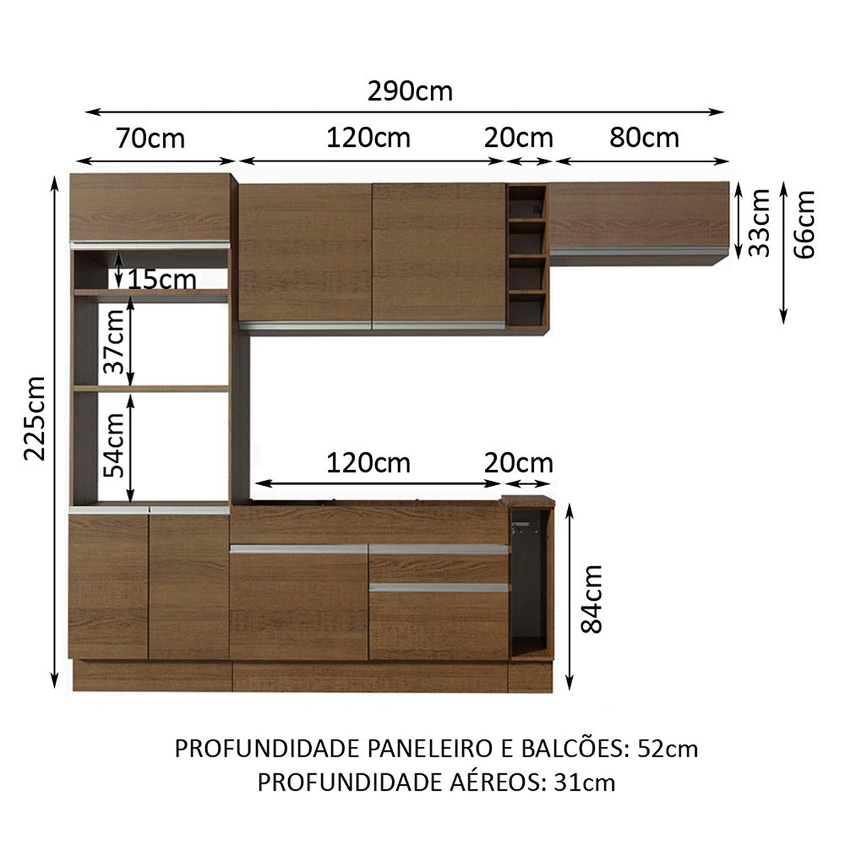 Cocina Integral Safira Glamy Marron 290x225cm con Mesón y sin Pozuelo - COCINAS | Bylmo