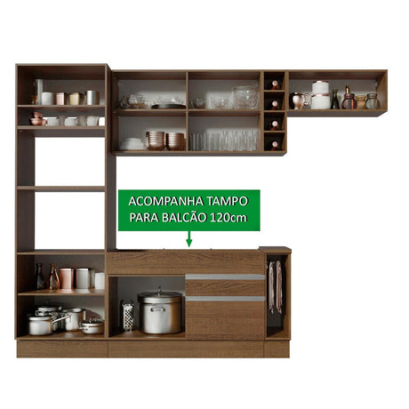 Cocina Integral Safira Glamy Marron 290x225cm con Mesón y sin Pozuelo - COCINAS | Bylmo