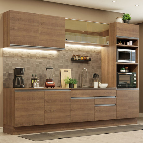 Cocina Integral Glamy Marron 310x225cm con Mesón y sin Pozuelo - COCINAS | Bylmo