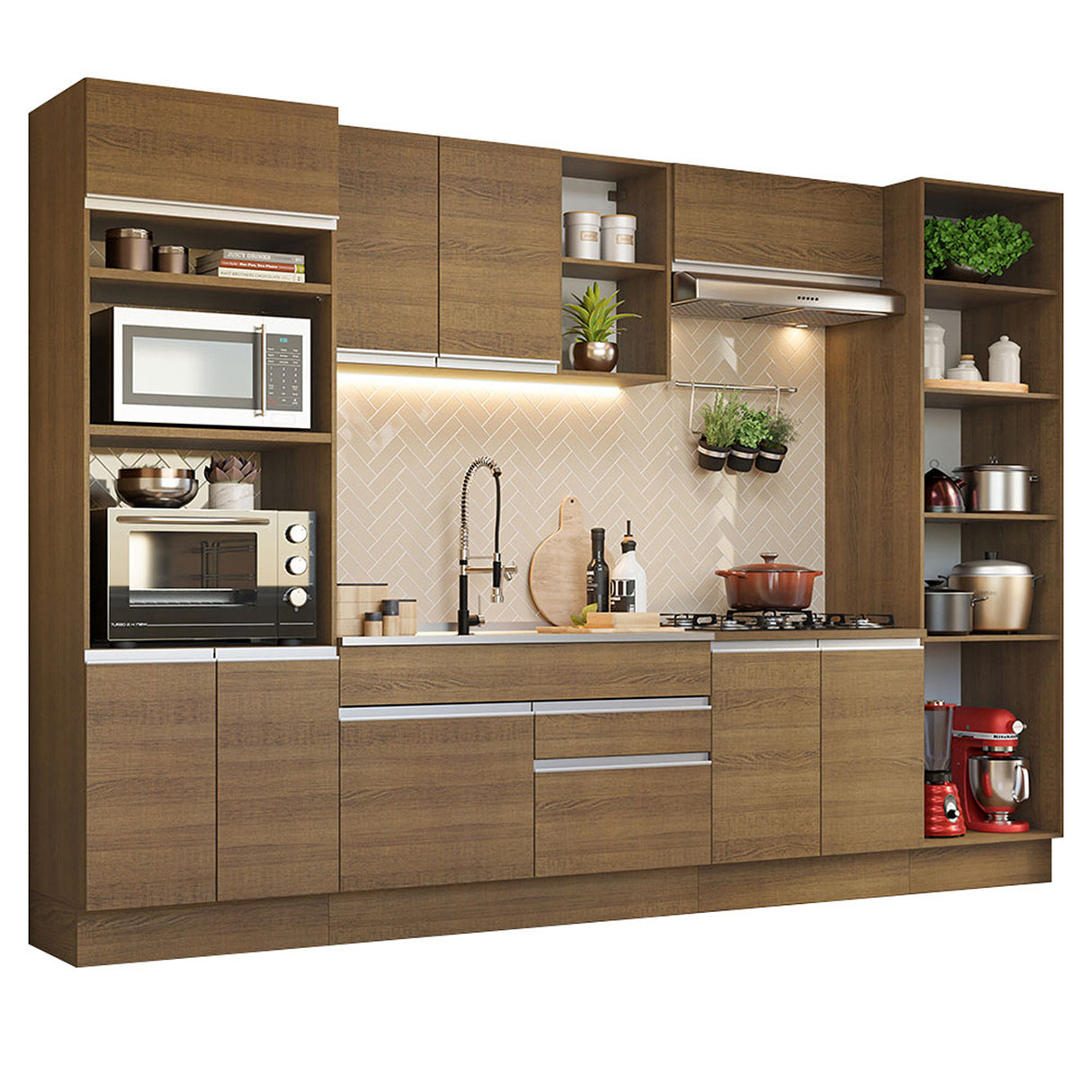 Cocina Integral Glamy Marron 330x225cm con Mesón y sin Pozuelo - COCINAS | Bylmo