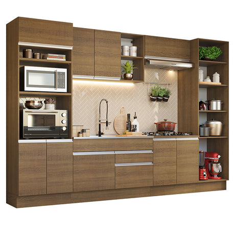 Cocina Integral Glamy Marron 330x225cm con Mesón y sin Pozuelo - COCINAS | Bylmo
