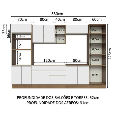 Cocina Integral Glamy Marron y Blanco 330x225cm con Mesón y sin Pozuelo - COCINAS | Bylmo