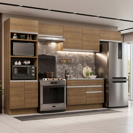 Cocina Integral Glamy Marron 350x225cm con Mesón y sin Pozuelo - COCINAS | Bylmo