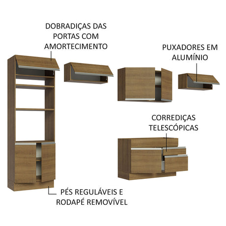 Cocina Integral Glamy Marron 350x225cm con Mesón y sin Pozuelo - COCINAS | Bylmo
