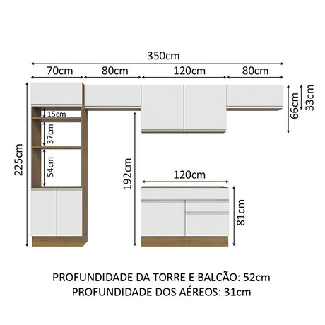Cocina Integral Glamy Marron y Blanco 350x225cm con Mesón y sin Pozuelo - COCINAS | Bylmo