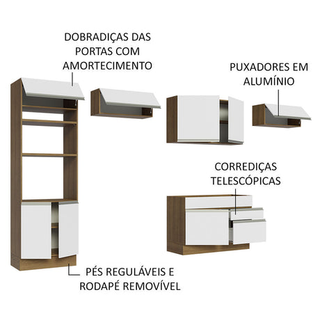 Cocina Integral Glamy Marron y Blanco 350x225cm con Mesón y sin Pozuelo - COCINAS | Bylmo