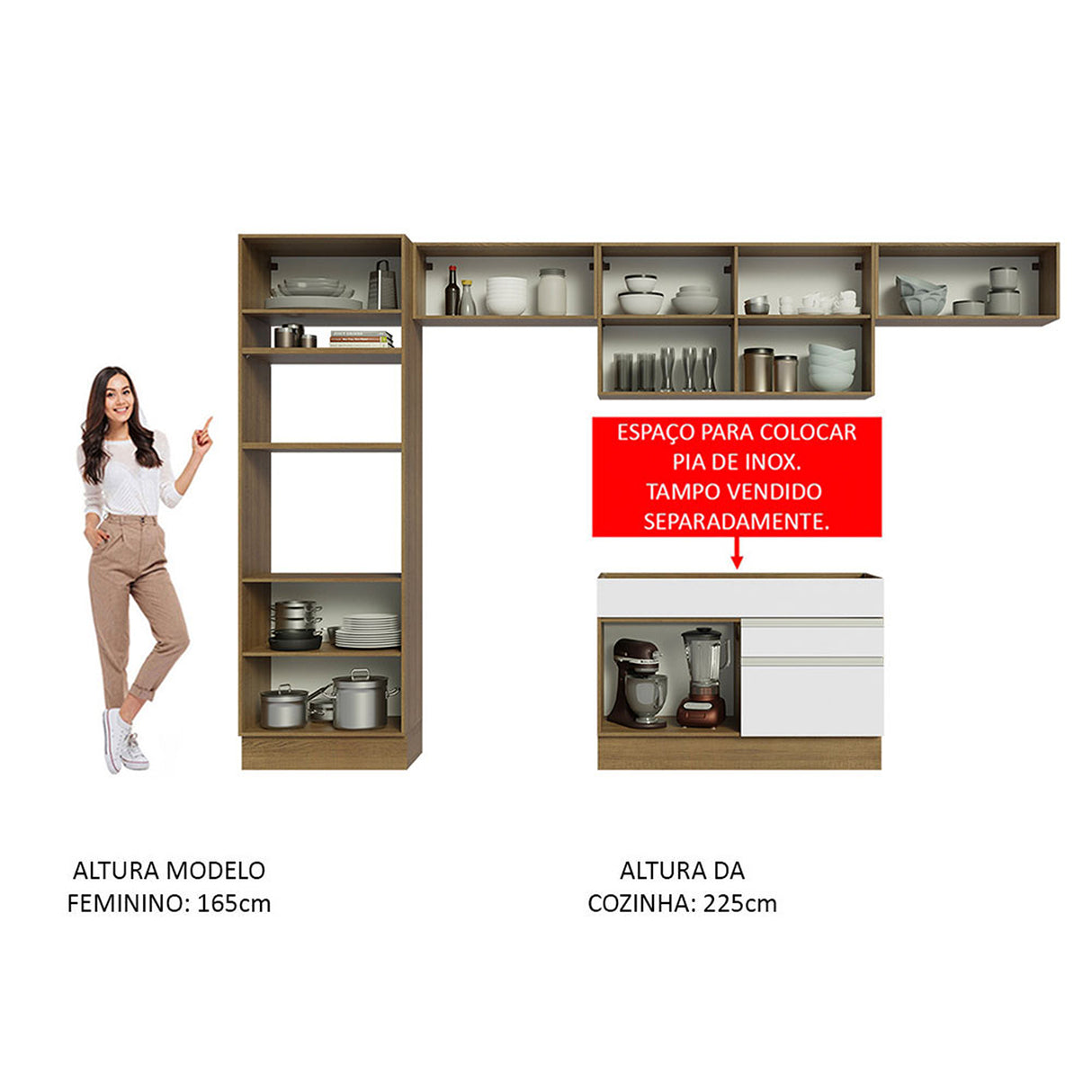Cocina Integral Glamy Marron y Blanco 350x225cm con Mesón y sin Pozuelo - COCINAS | Bylmo