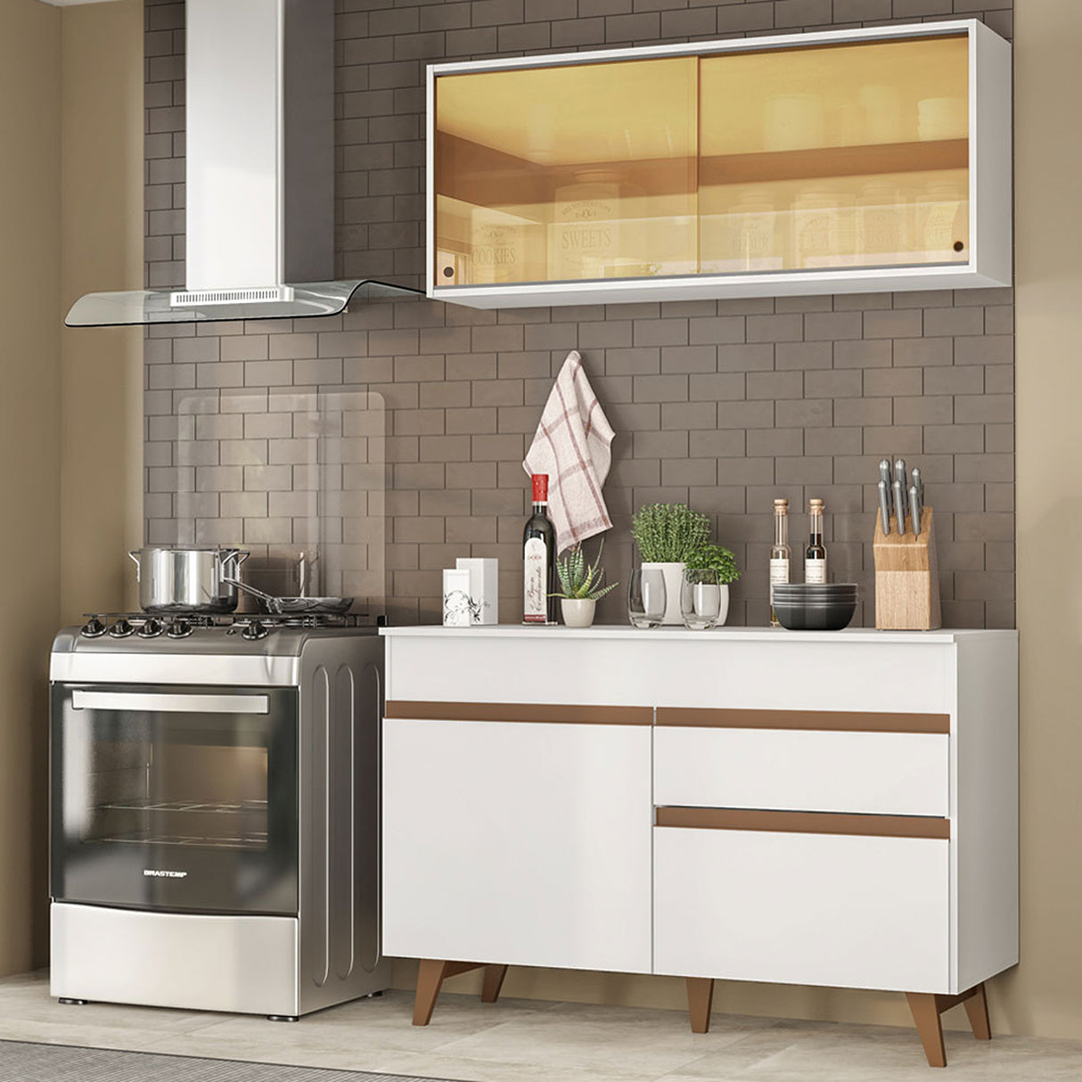 Cocina Integral Reims Blanco 120x210cm con Mesón y sin Pozuelo - COCINAS | Bylmo