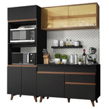 Cocina Integral Reims Negro y Marron 190x210cm con Mesón y sin Pozuelo - COCINAS | Bylmo