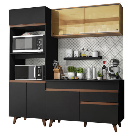 Cocina Integral Reims Negro y Marron 190x210cm con Mesón y sin Pozuelo - COCINAS | Bylmo
