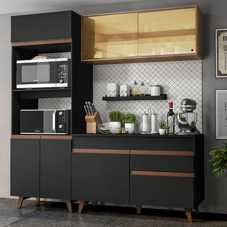 Cocina Integral Reims Negro y Marron 190x210cm con Mesón y sin Pozuelo - COCINAS | Bylmo