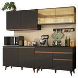 Cocina Integral Reims Negro y Marron 240x210cm con Mesón y sin Pozuelo - COCINAS | Bylmo