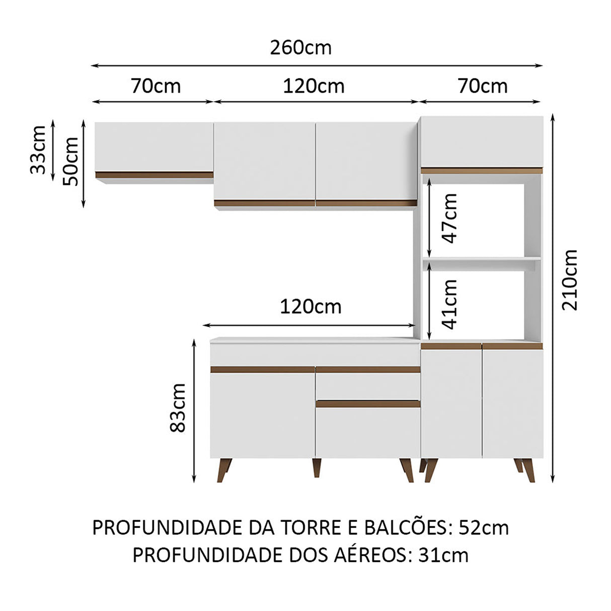 Cocina Integral Reims Blanco 260x210cm Moderna y Funcional - COCINAS | Bylmo