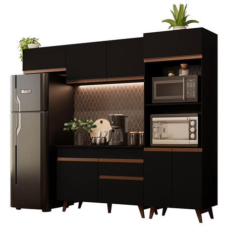 Cocina Integral Reims Negro 260x210cm con Mesón y sin Pozuelo - COCINAS | Bylmo