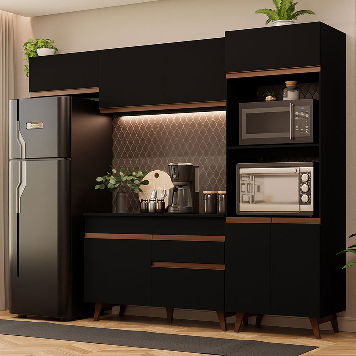 Cocina Integral Reims Negro 260x210cm con Mesón y sin Pozuelo - COCINAS | Bylmo
